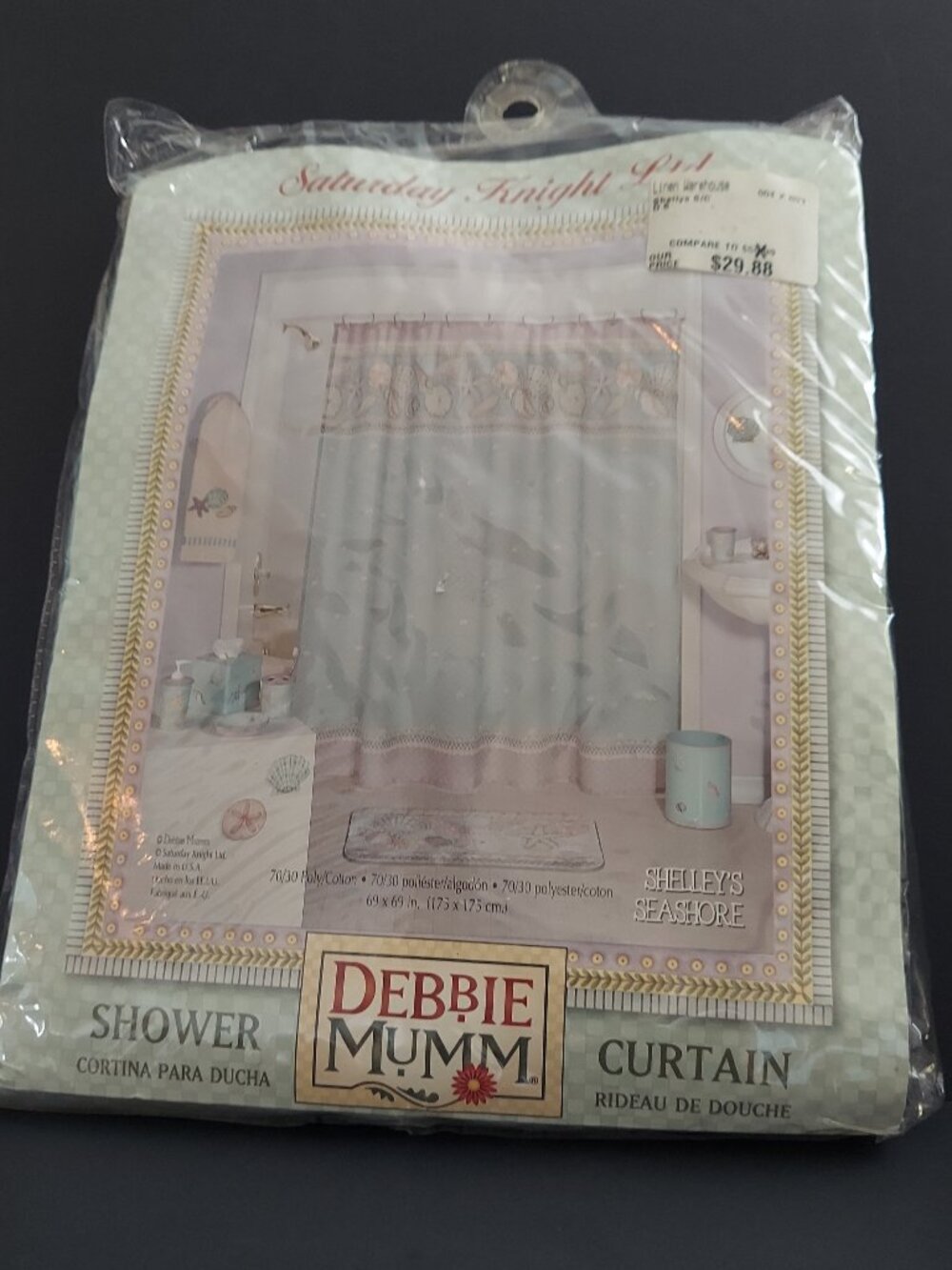 Vintage Debbie Mumm Poly/Cotton Shower Curtain - Shelley's Seashore 69x69 NWT